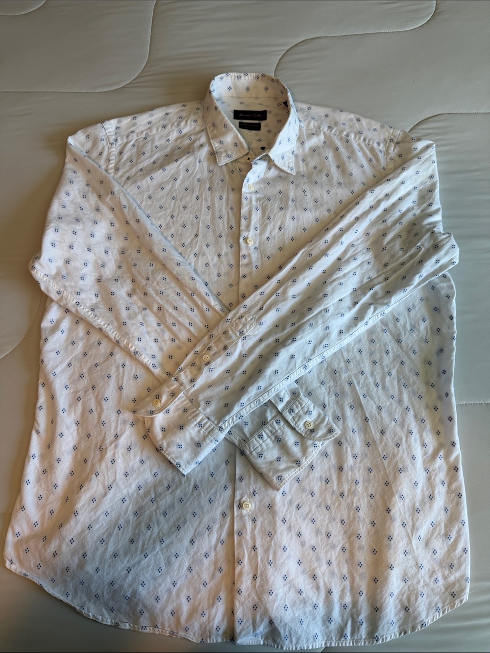 Massimo Dutti White Shirt with Small Navy Motif